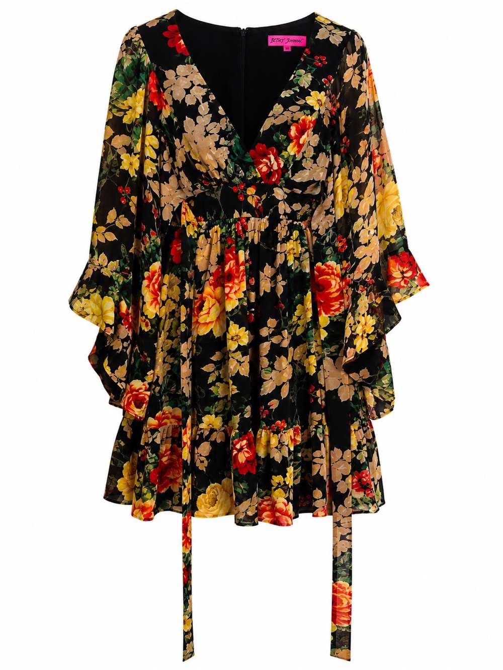 HTF Betsey Johnson 8 Floral Bell Sleeve Dress Boho Whimsigoth Dark Romantic
